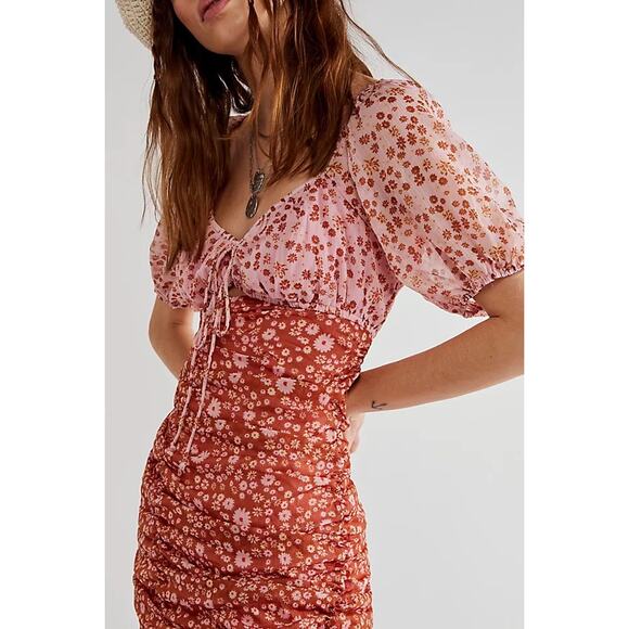 Free People Tessa Ruched Floral Mini Dress - Picture 2 of 9